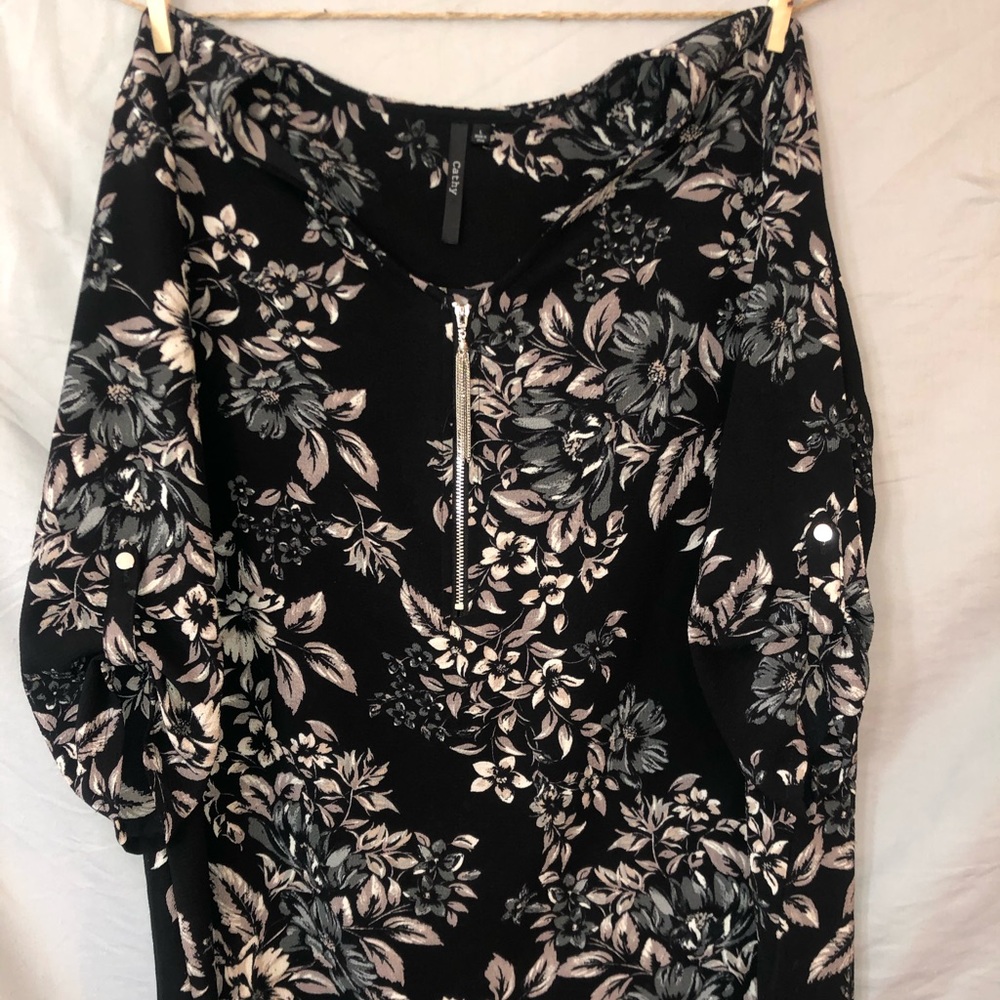 Black Dressy Blouse Cute Zipper Detail